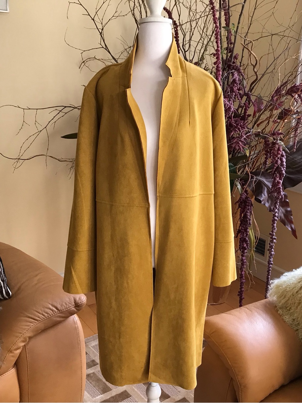 Premise Mustard Open-Front Trench Coat